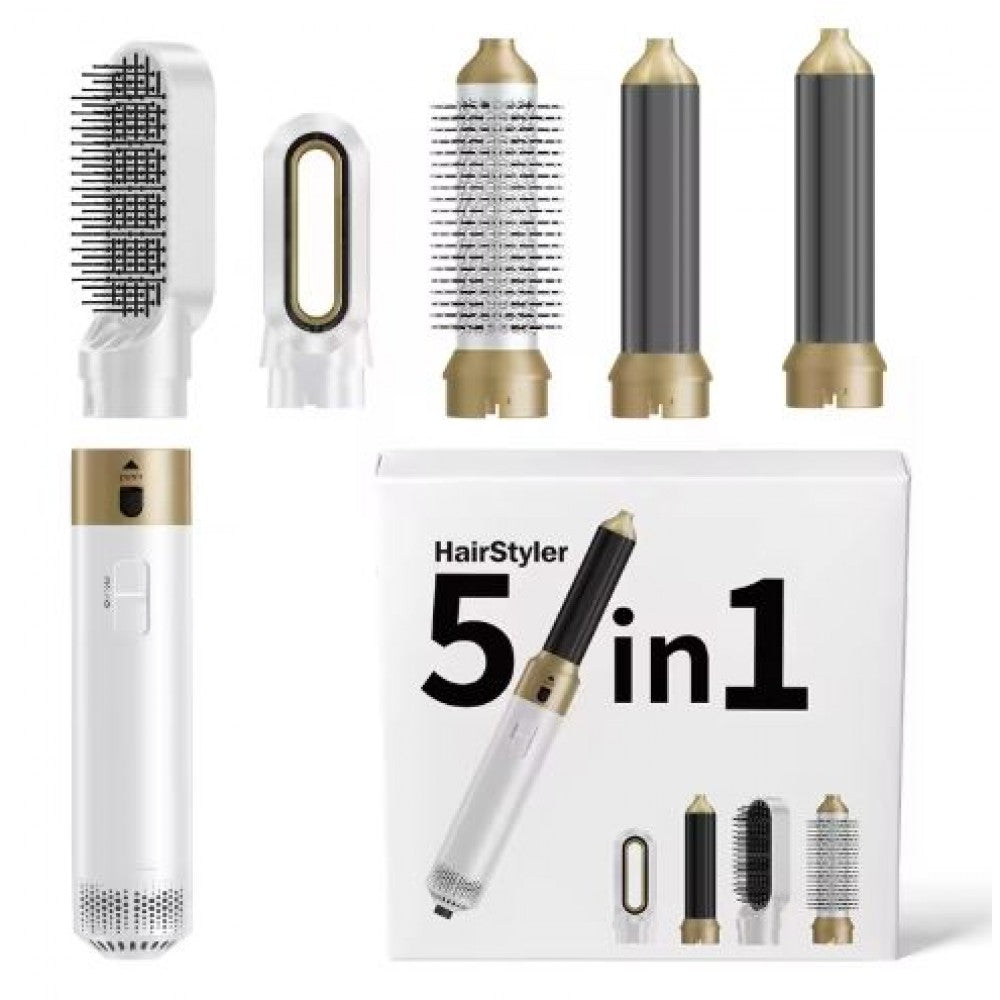 5-in-1 Electric Hair Styler (Straightening, Drying, Curling) 1000W, White/Gold 1 