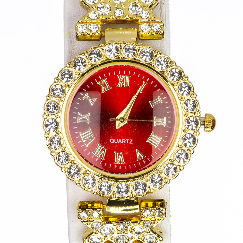 Uhr aus goldplattierter Legierung mit rotem Emporia®-Kristall und weißem Emporia® Kristall 3 