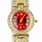 Uhr aus goldplattierter Legierung mit rotem Emporia®-Kristall und weißem Emporia® Kristall