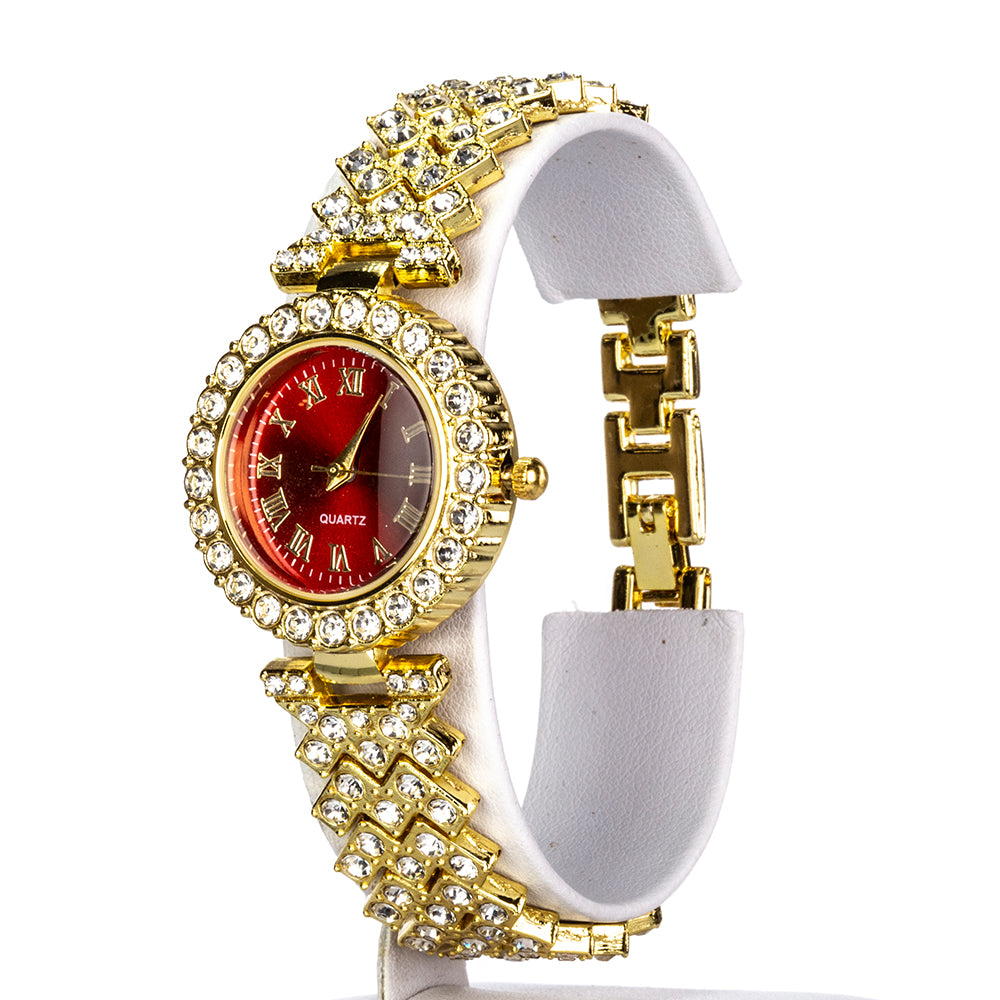 Uhr aus goldplattierter Legierung mit rotem Emporia®-Kristall und weißem Emporia® Kristall 6 