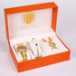 5-teiliges, goldfarbenes Emporia Schmuckset in Premium-Qualität, in einer exklusiven Geschenkbox in Lederoptik (mit Uhr, Armband, Halskette, Ohrringen und Ring, mit weißem Emporia-Kristall)
