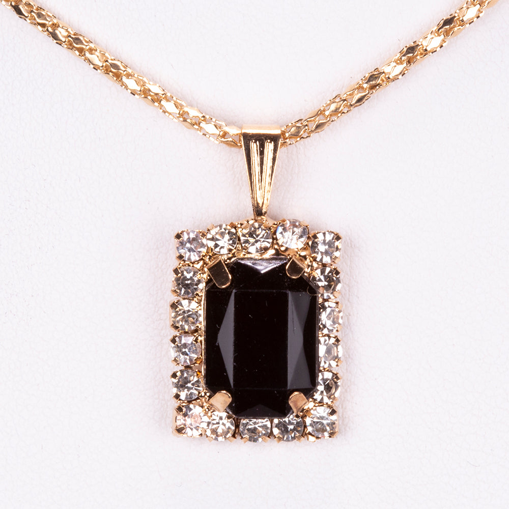 5-teiliges, goldfarbenes Emporia Schmuckset in Premium-Qualität, in einer exklusiven Geschenkbox in Lederoptik (mit Uhr, Armband, Halskette, Ohrringen und Ring, mit schwarzen und weißen Emporia-Kristallen)