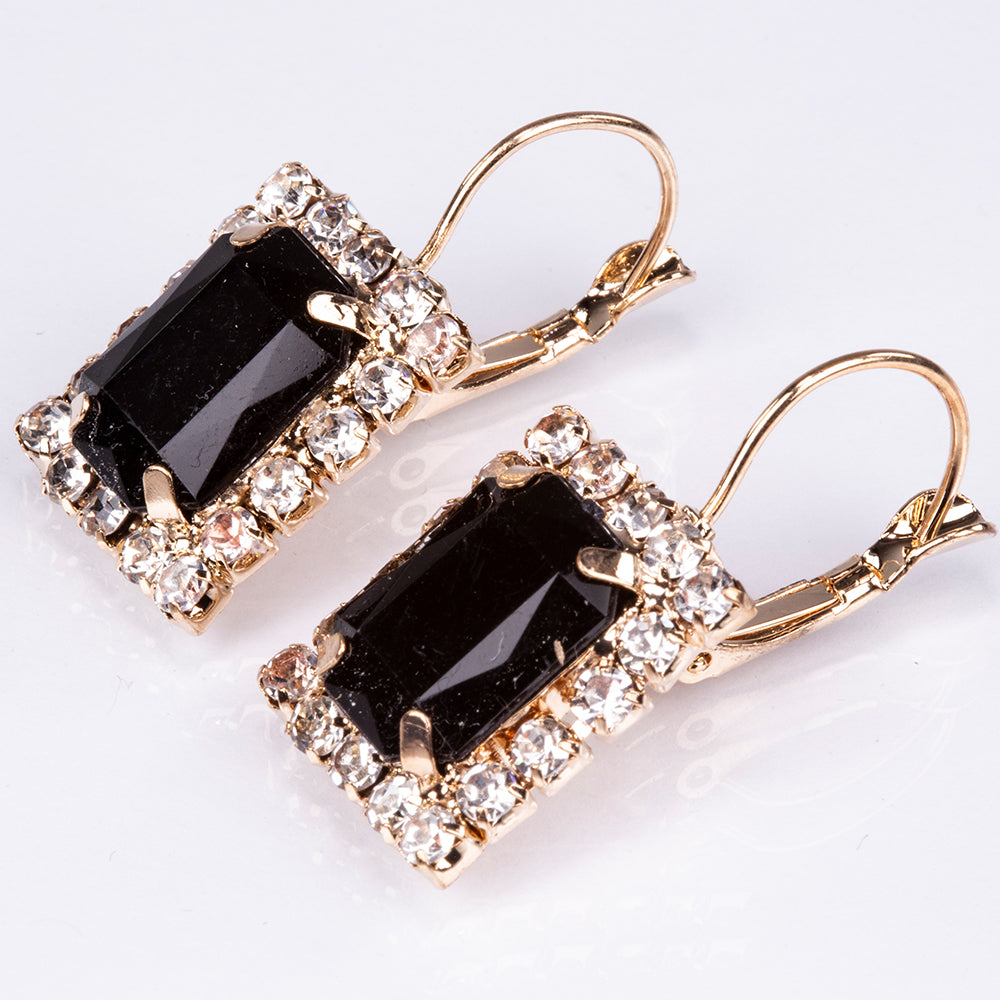 5-teiliges, goldfarbenes Emporia Schmuckset in Premium-Qualität, in einer exklusiven Geschenkbox in Lederoptik (mit Uhr, Armband, Halskette, Ohrringen und Ring, mit schwarzen und weißen Emporia-Kristallen)