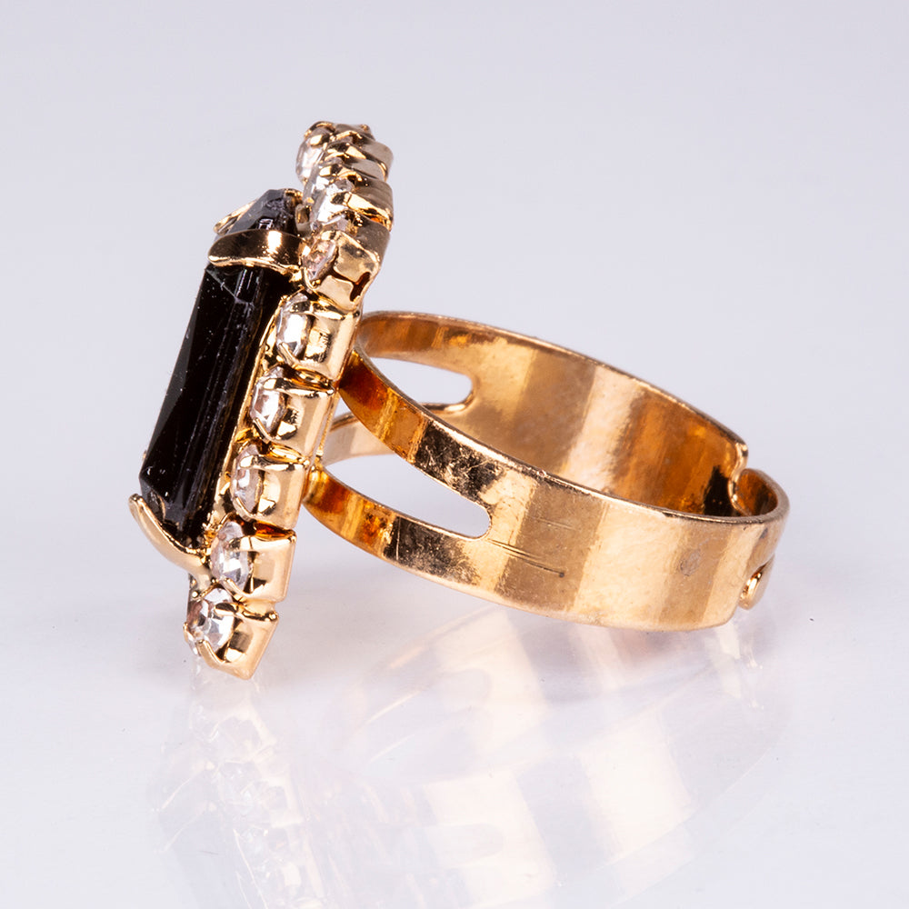 5-teiliges, goldfarbenes Emporia Schmuckset in Premium-Qualität, in einer exklusiven Geschenkbox in Lederoptik (mit Uhr, Armband, Halskette, Ohrringen und Ring, mit schwarzen und weißen Emporia-Kristallen)
