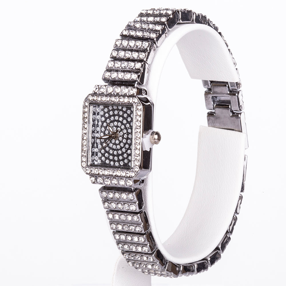 5-teiliges, silberfarbenes Emporia Schmuckset in Premium-Qualität, in einer exklusiven Geschenkbox in Lederoptik (mit Uhr, Armband, Halskette, Ohrringen und Ring, mit weißem Emporia-Kristall)