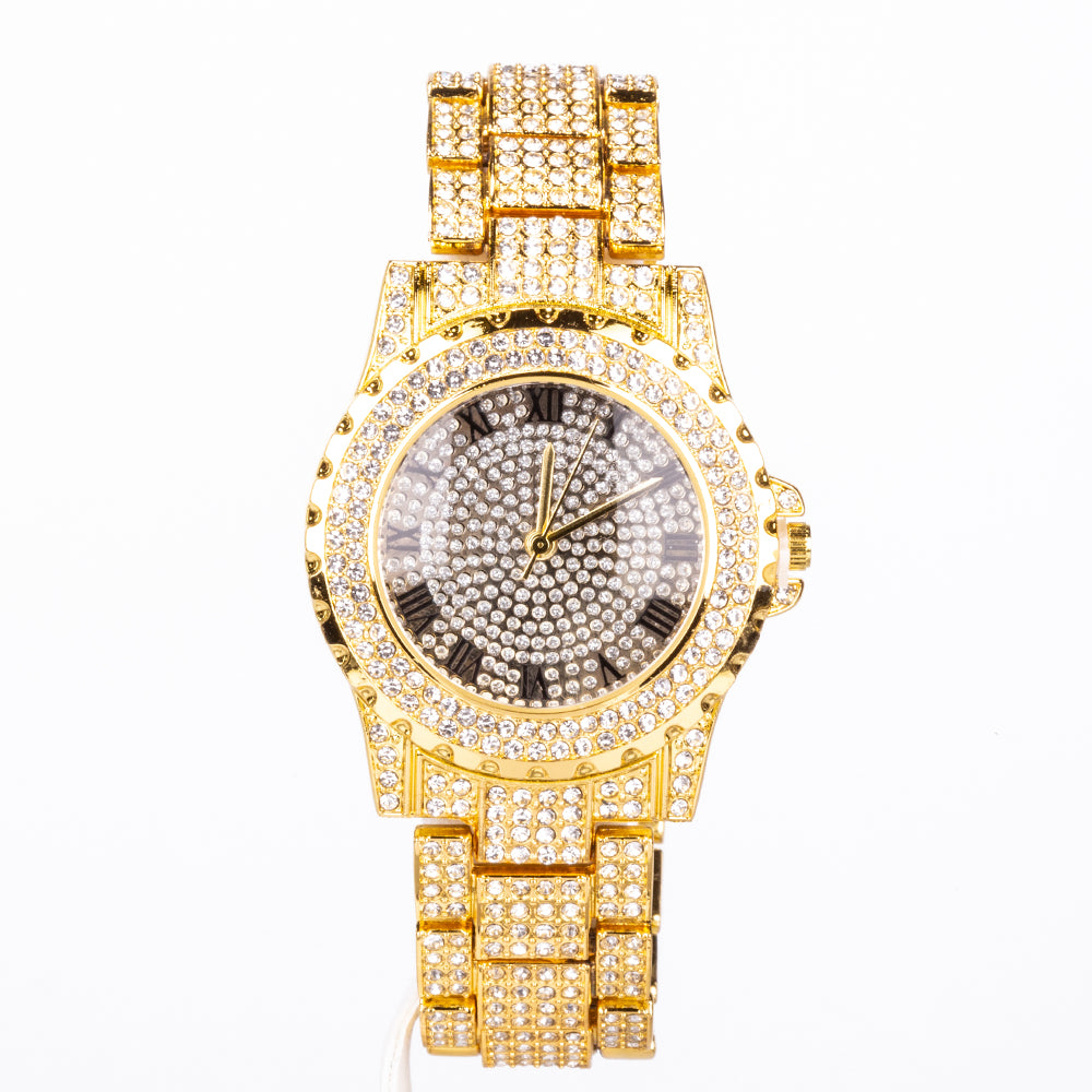 4-teiliges, goldfarbenes Emporia Schmuckset in Premium-Qualität, in einer exklusiven Geschenkbox in Lederoptik (mit Uhr, Armband, breiter Halskette und einer Halskette mit Kreuzanhänger und weißem Emporia-Kristall) 3 