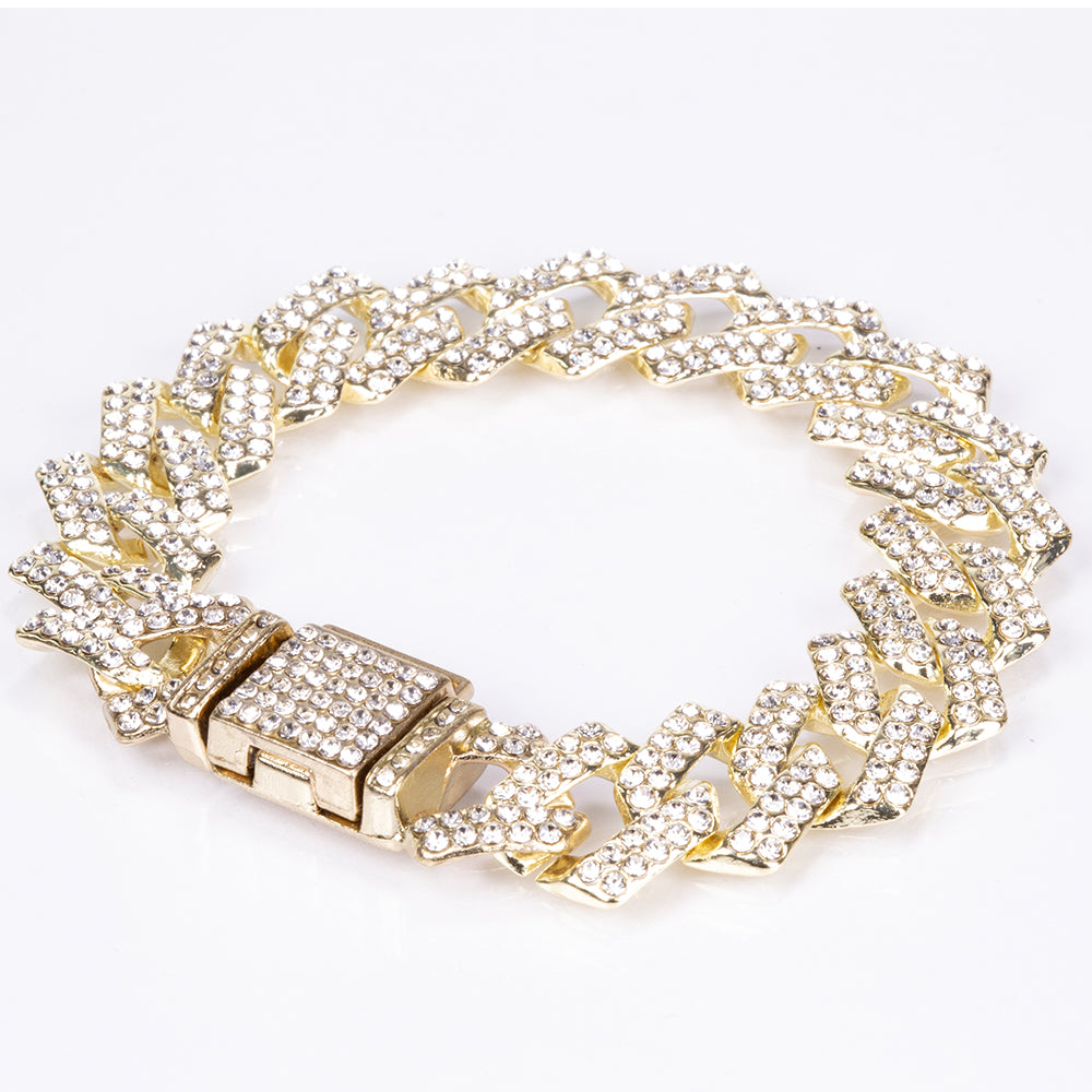 4-teiliges, goldfarbenes Emporia Schmuckset in Premium-Qualität, in einer exklusiven Geschenkbox in Lederoptik (mit Uhr, Armband, breiter Halskette und einer Halskette mit Kreuzanhänger und weißem Emporia-Kristall)
