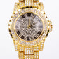 4-teiliges, goldfarbenes Emporia Schmuckset in Premium-Qualität, in einer exklusiven Geschenkbox in Lederoptik (mit Uhr, Armband, breiter Halskette und einer Halskette mit Kreuzanhänger und weißem Emporia-Kristall)