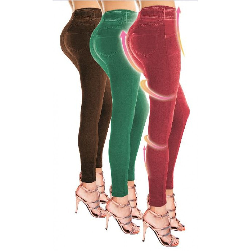 Sommer Shaper Jeggings, Set mit 3 verschiedenen Farben: rot, grün, braun