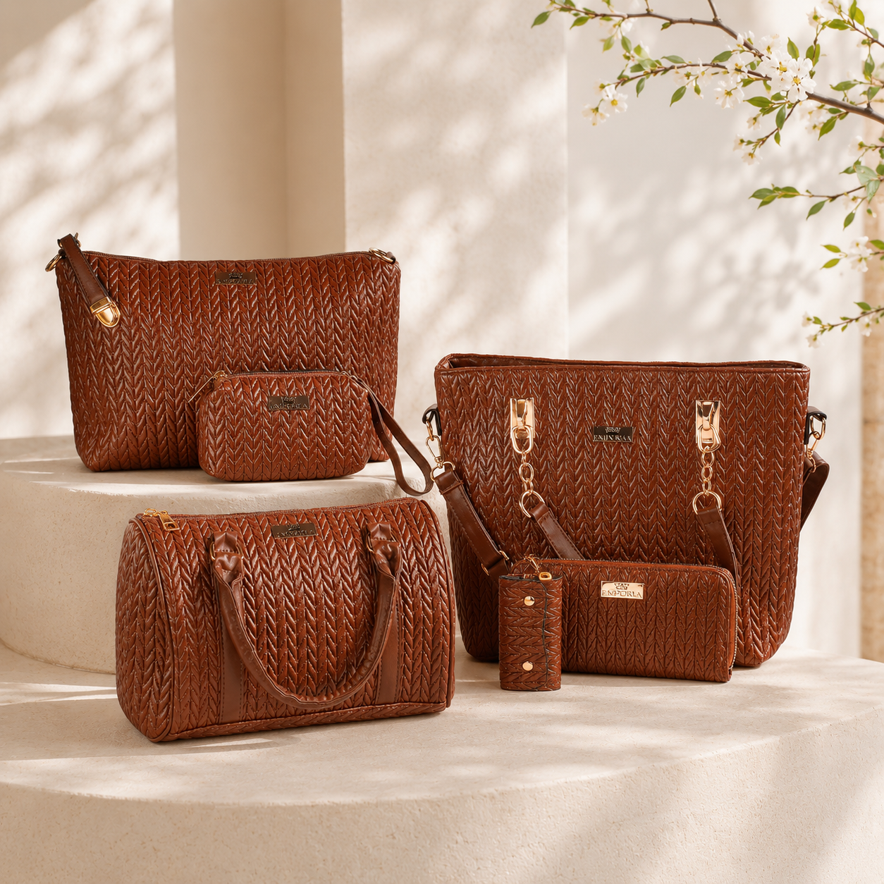 Emporia Frühjahrskollektion 2026 – „Choco Lux“, 6-teiliges Taschenset; PU-Leder, Braun 10 