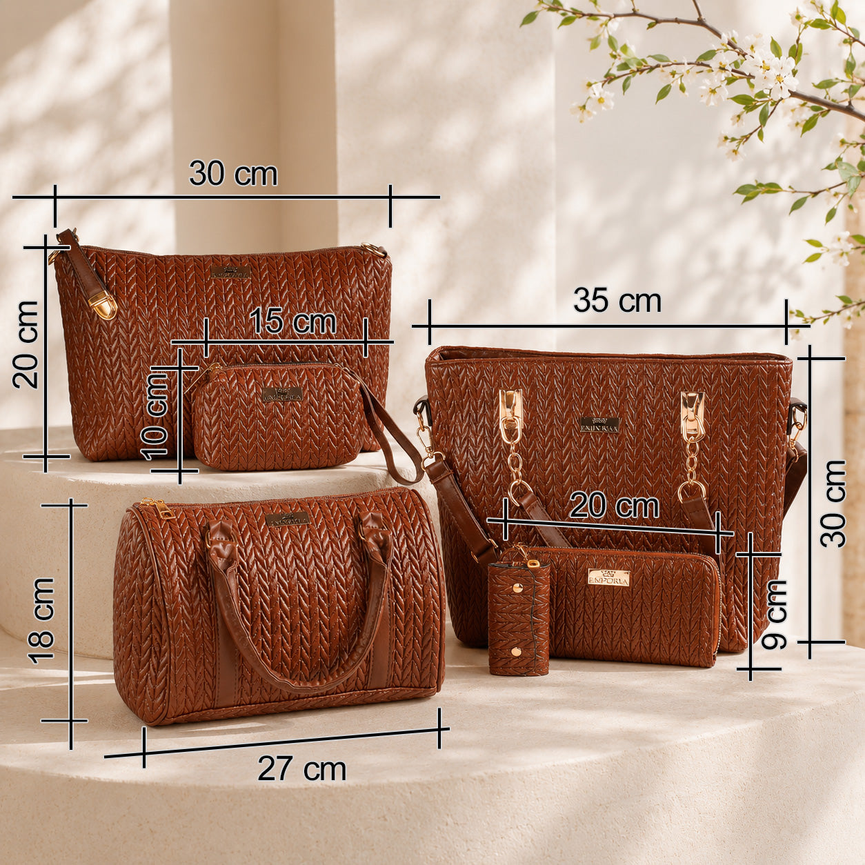 Emporia Frühjahrskollektion 2026 – „Choco Lux“, 6-teiliges Taschenset; PU-Leder, Braun