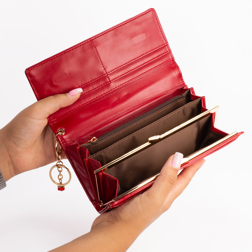 Datenschutz-Portemonnaie für Frauen, mit Schlüsselanhänger, Farbe: rot oder schwarz 12 