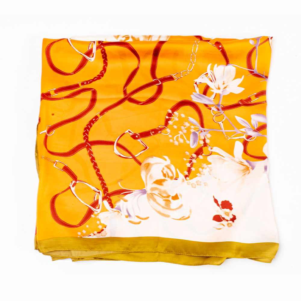 Schal "Florale Umarmung", 85 x 180 cm, Orange, 100% vegane Seide