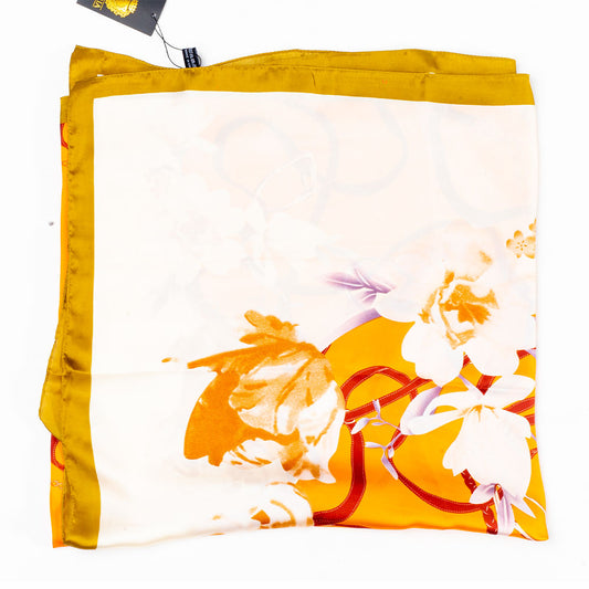 Schal "Florale Umarmung", 85 x 180 cm, Orange, 100% vegane Seide
