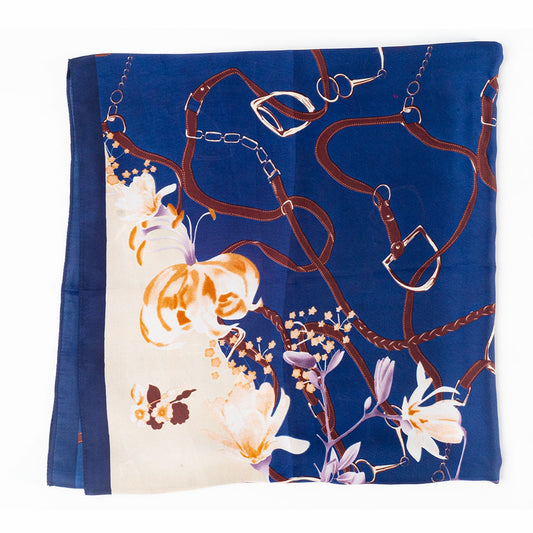 Schal "Florale Umarmung", 85 x 180 cm, Blau, 100% vegane Seide