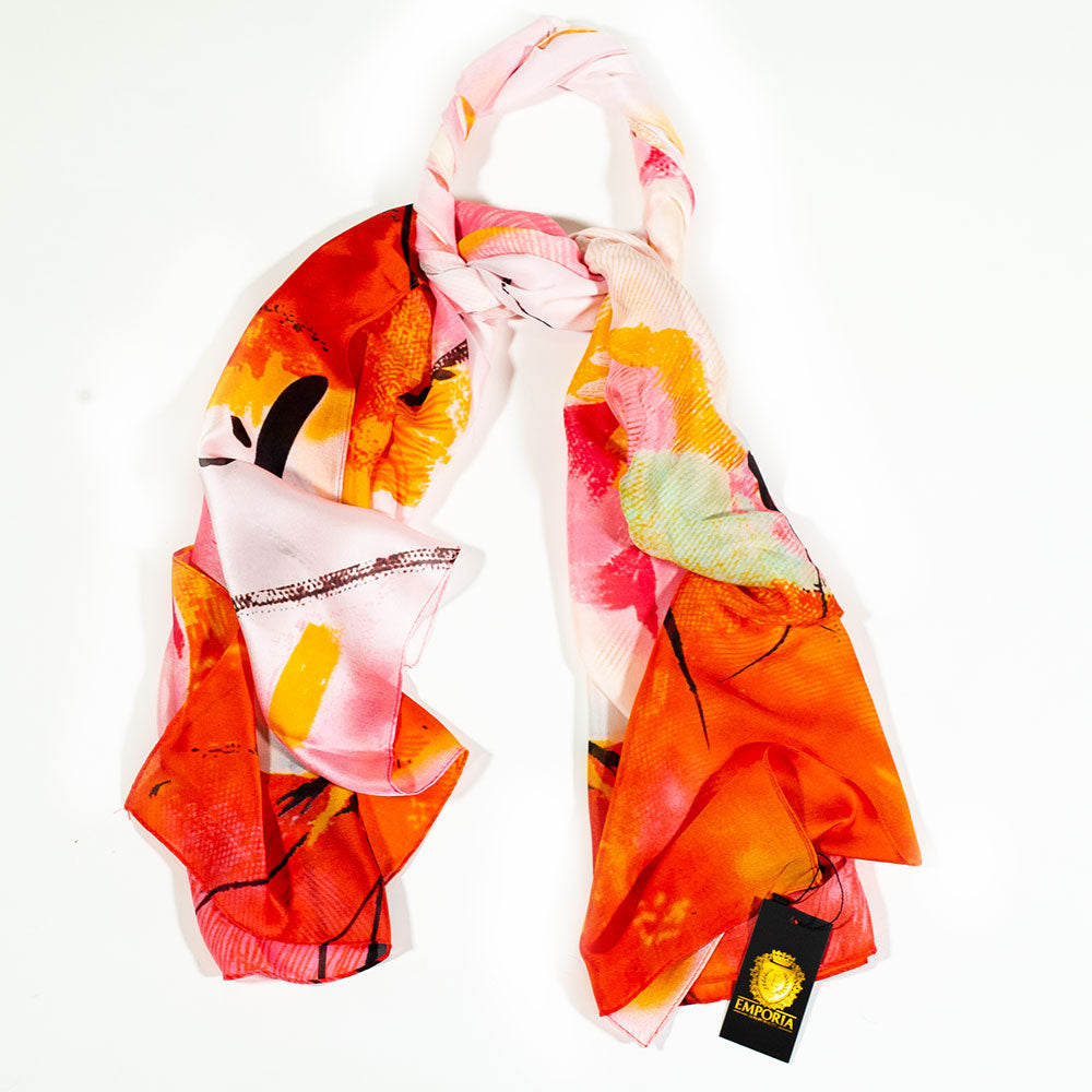 Schal "Nächtlicher Lotus", 85 x 180 cm, Orange, 100% vegane Seide 5 