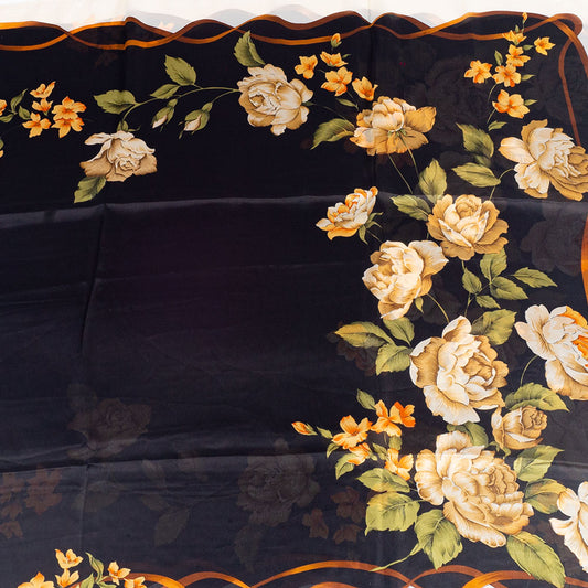 Schal "Leinwand & Blüte", 85 x 180 cm, Schwarz, 100% vegane Seide