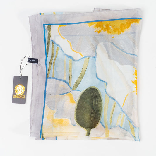 Schal "Strahlender Garten", 85 x 180 cm, Hellblau, 100% vegane Seide