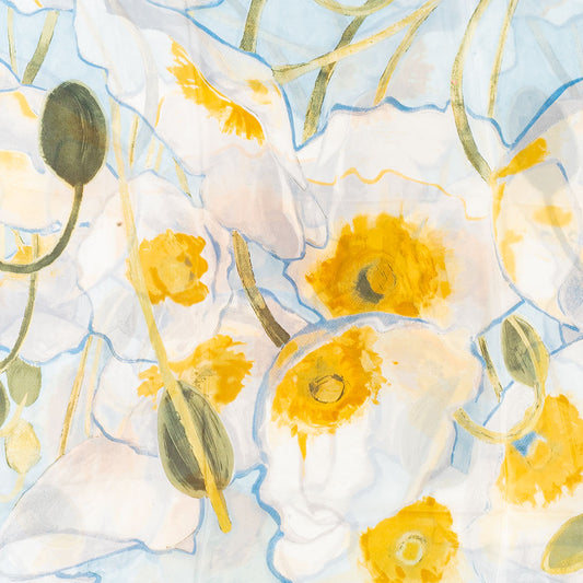 Schal "Strahlender Garten", 85 x 180 cm, Hellblau, 100% vegane Seide