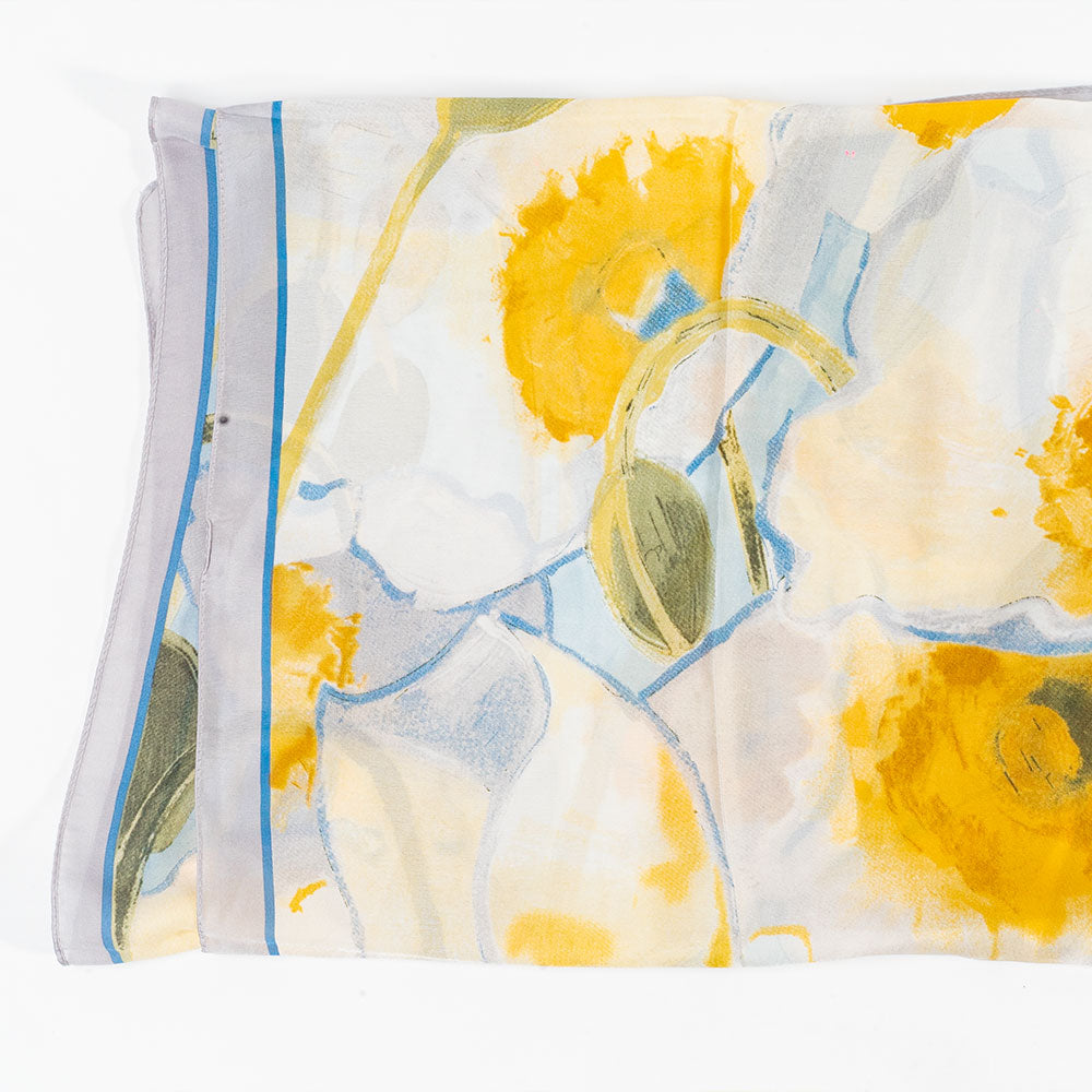 Schal "Strahlender Garten", 85 x 180 cm, Hellblau, 100% vegane Seide