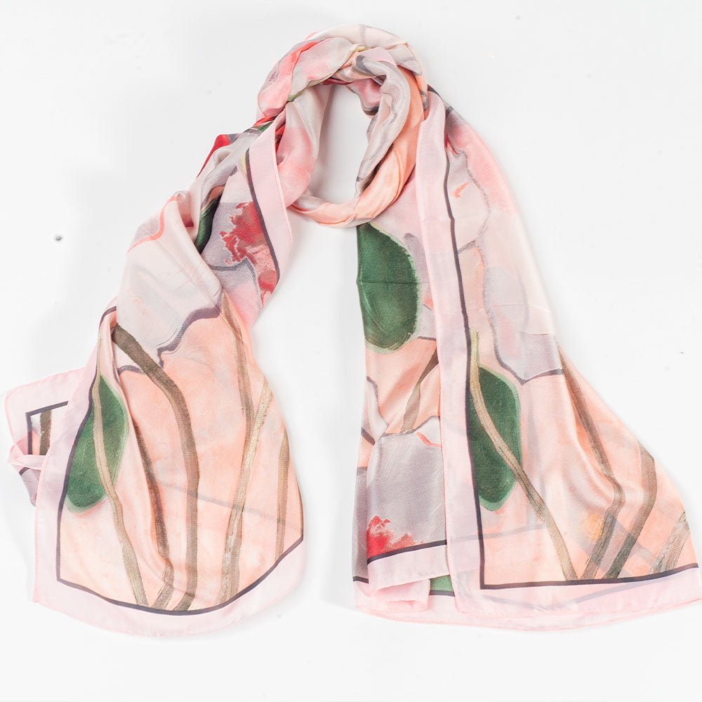 Schal "Strahlender Garten", 85 x 180 cm, Rosa, 100% vegane Seide