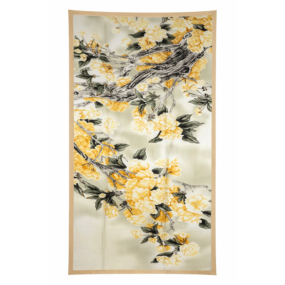 Schal mit blühendem Blumenmuster, gelb, 85 cm x 180 cm, 100% vegane Seide 1 