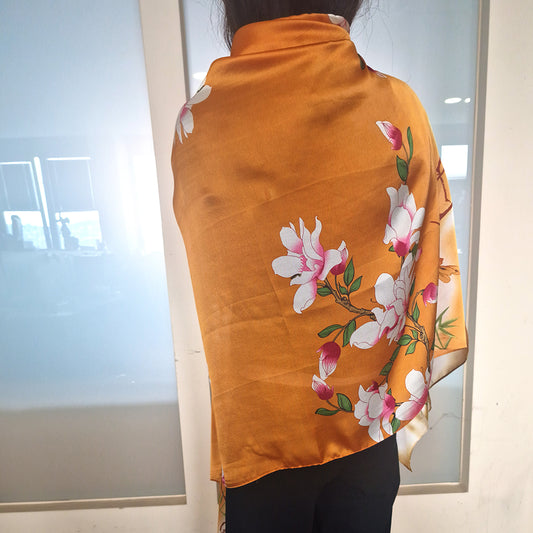 "Edens Fülle" Schal, orange, 85 cm x 180 cm, 100% vegane Seide