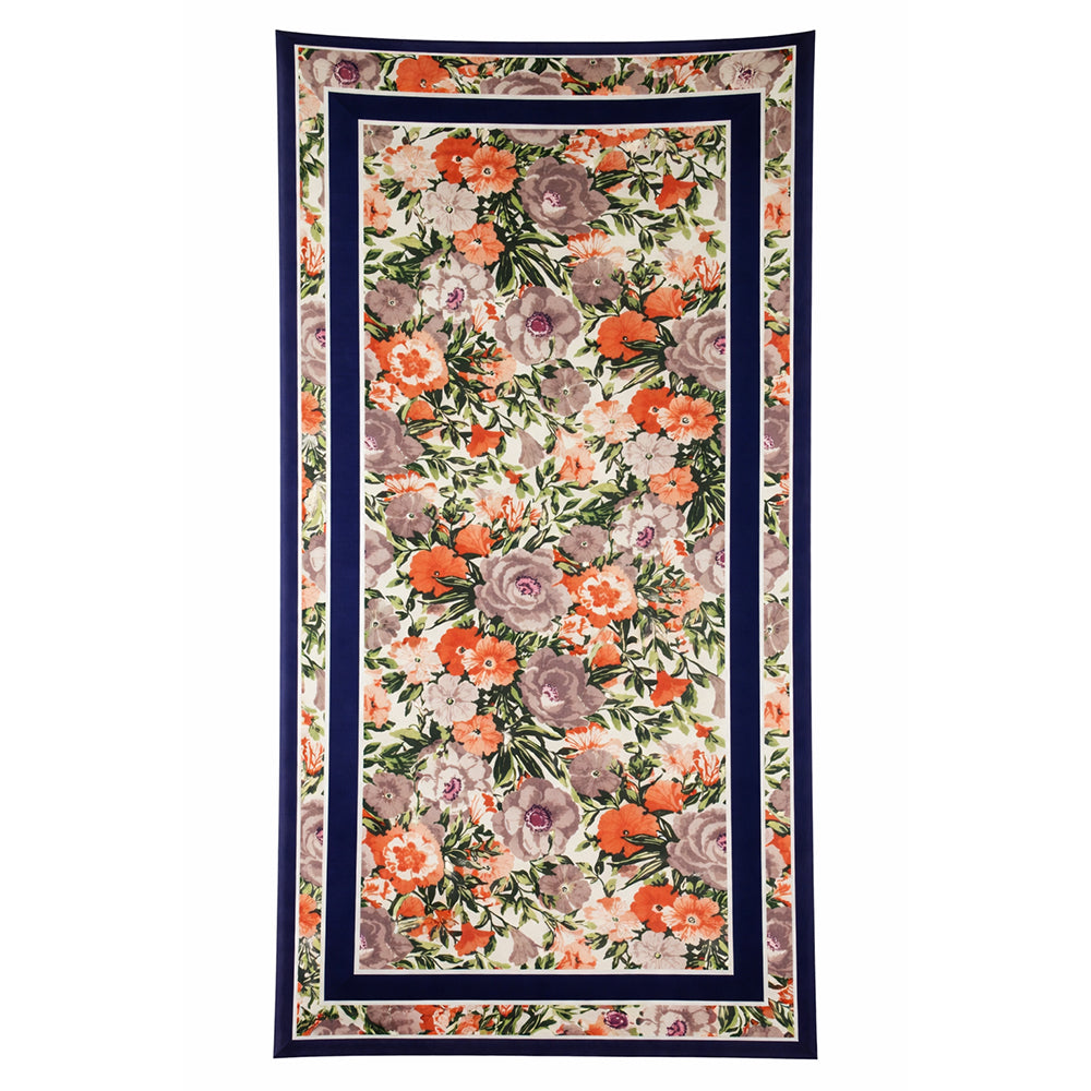 Schal mit Orchideenmuster, blau, 85 cm x 180 cm, 100% vegane Seide
