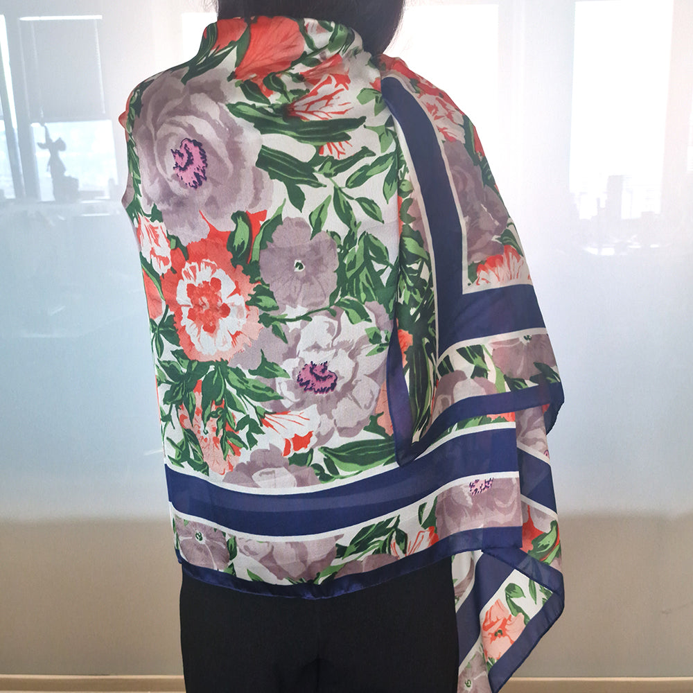 Schal mit Orchideenmuster, blau, 85 cm x 180 cm, 100% vegane Seide 4 
