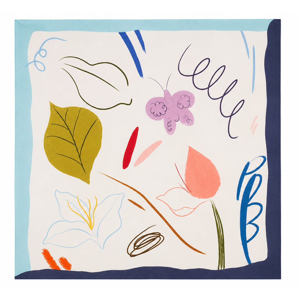 Seidenschal „Playful Bloom“, türkis, 90 x 90 cm 2 