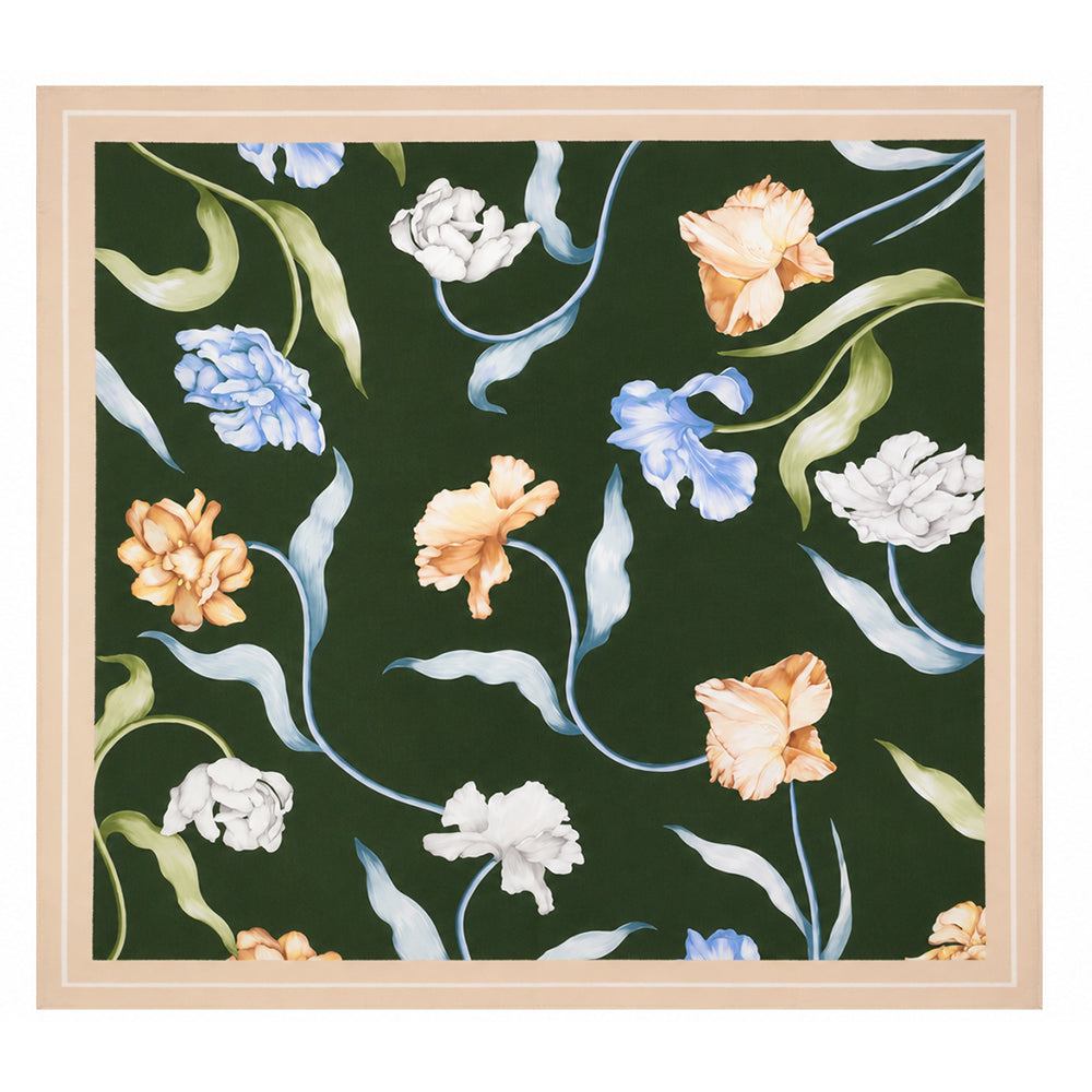 Seidenschal „Emerald Flowers“, smaragdgrün, 90 x 90 cm