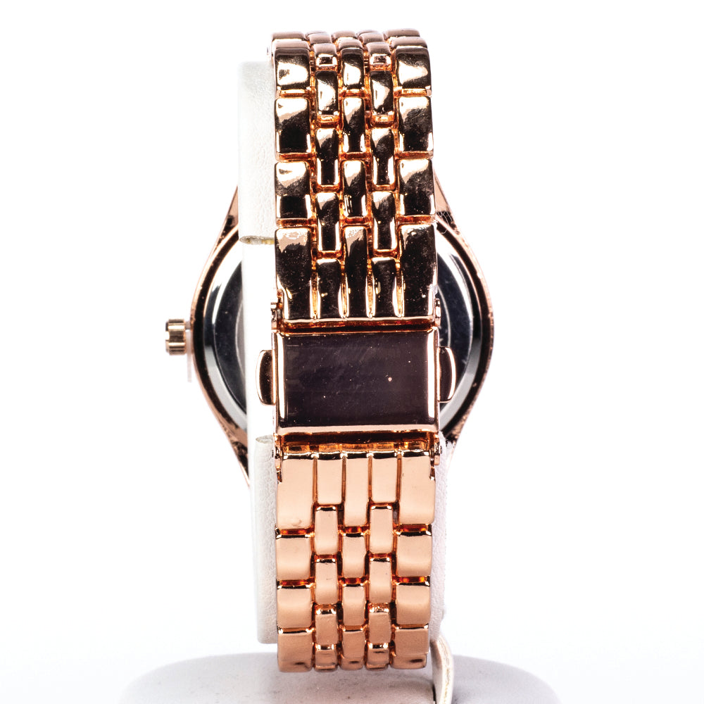 Excellanc roségoldfarbene Damenuhr mit Metallarmband, Faltschließe und Kristallen 3 