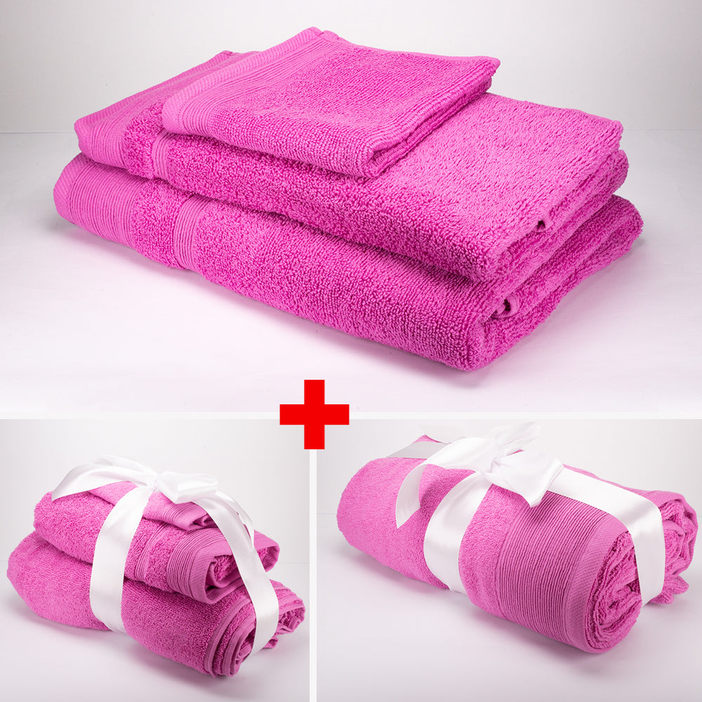 3+3+1 Übergroßes Badetuch-Geschenkset mit Handtüchern aus 100% Mikrobaumwolle, 500 GSM, fuchsienrosa