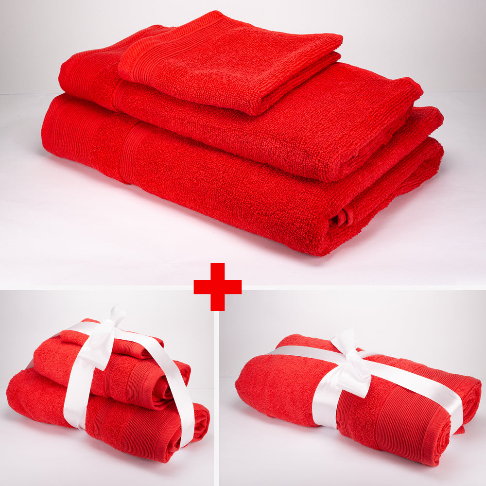 3+3+1 Übergroßes Badetuch-Geschenkset mit Handtüchern aus 100% Mikrobaumwolle, 500 GSM, rubinrot 1 