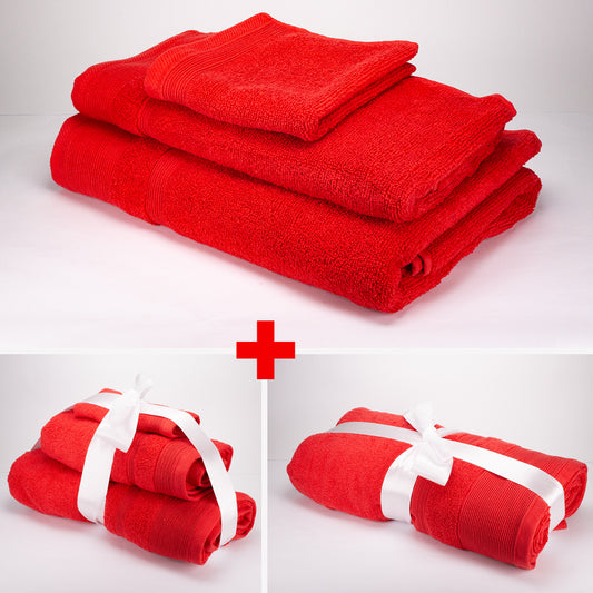 3+3+1 Übergroßes Badetuch-Geschenkset mit Handtüchern aus 100% Mikrobaumwolle, 500 GSM, rubinrot