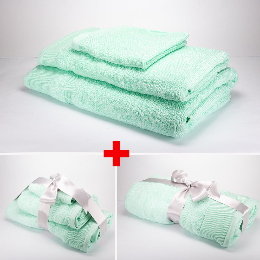 3+3+1 Übergroßes Badetuch-Geschenkset mit Handtüchern aus 100% Mikrobaumwolle, 500 GSM, mintgrün