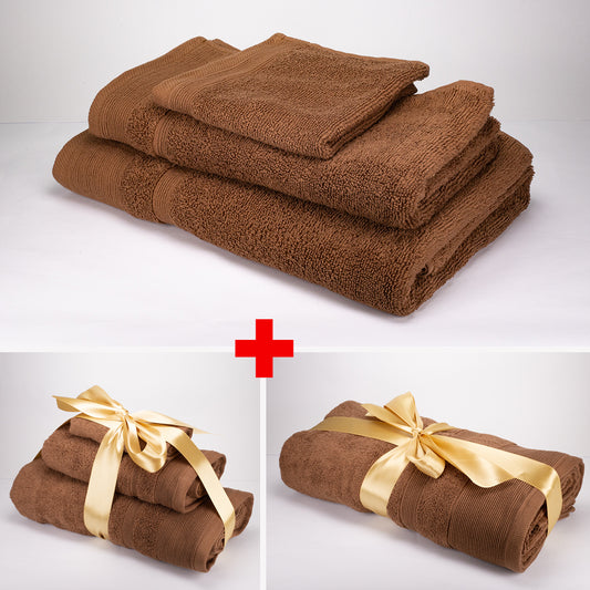 3+3+1 Übergroßes Badetuch-Geschenkset mit Handtüchern aus 100% Mikrobaumwolle, 500 GSM, schokoladenbraun