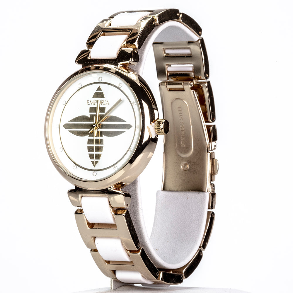 Uhr aus goldplattierter Legierung mit weißem Emporia® Kristall 1 