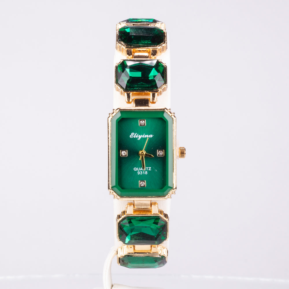 Uhr aus goldplattierter Legierung mit grünem Emporia® Kristall 4 