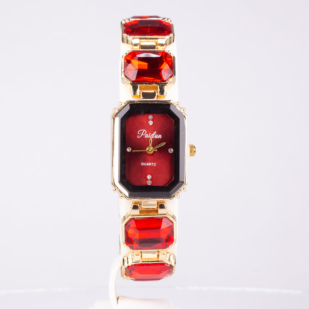 Uhr aus goldplattierter Legierung mit rotem Emporia®-Kristall 4 