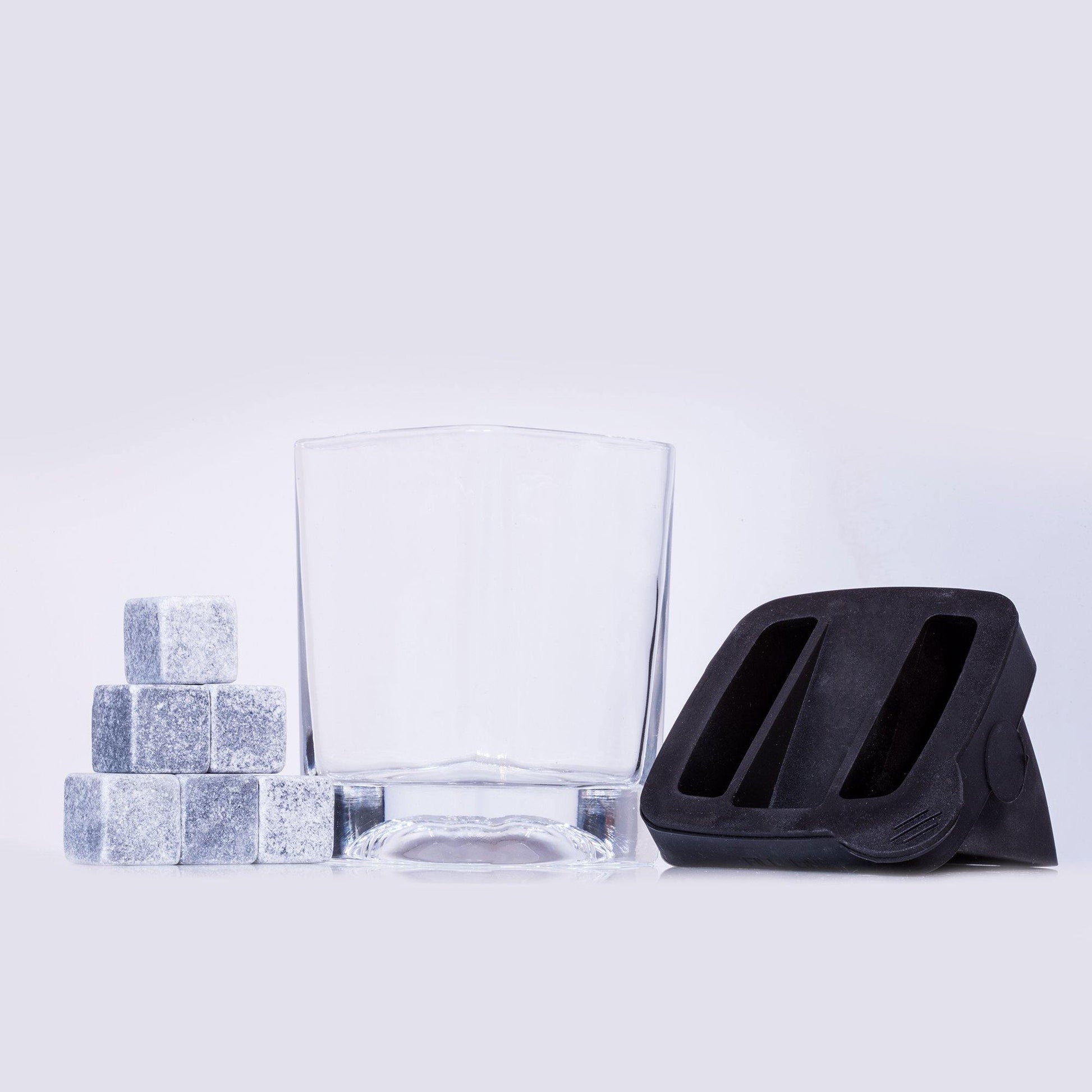 Dallas Whiskeys Glas Geschenk mit Eiswürfelbereiter und 6 Whiskey-Steinen 4 