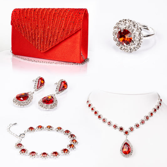 Tasche aus goldplattierter Legierung mit rotem Emporia®-Kristall und weißem Emporia® Kristall