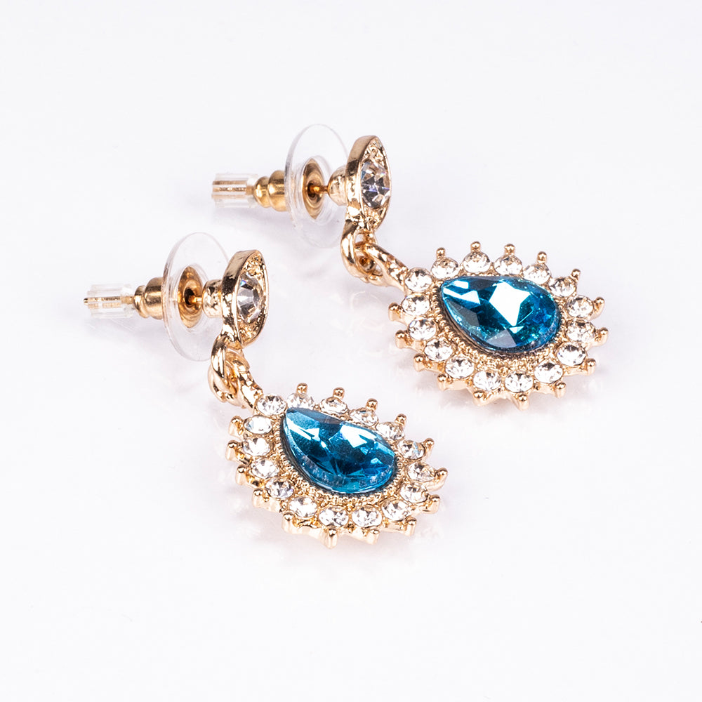 Schmuckgarnitur aus aus goldplattierter Legierung mit blauem Emporia®-Kristall und weißem Emporia® Kristall 6 