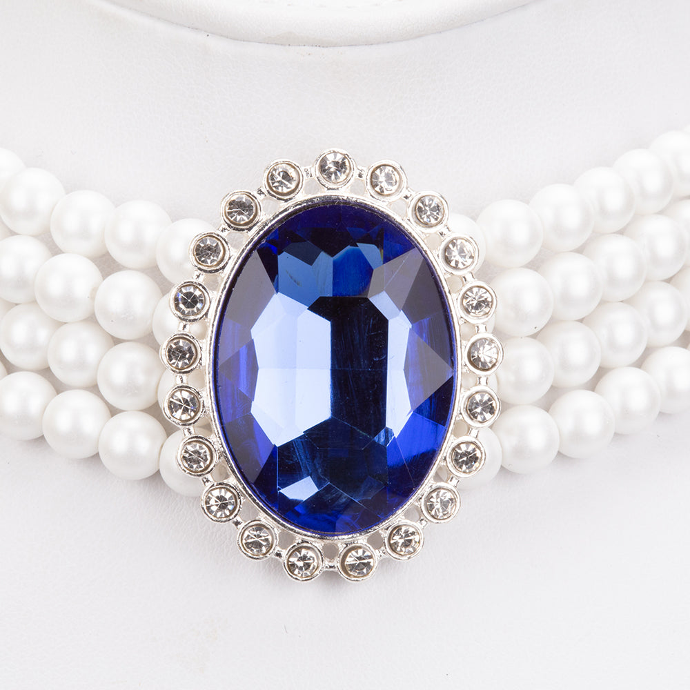 Schmuckgarnitur aus aus goldplattierter Legierung mit Perle und blauem Emporia®-Kristall