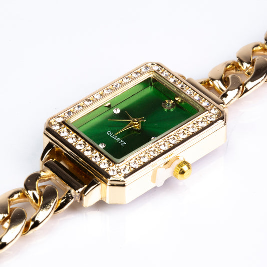 Uhr aus goldplattierter Legierung mit Smaragd