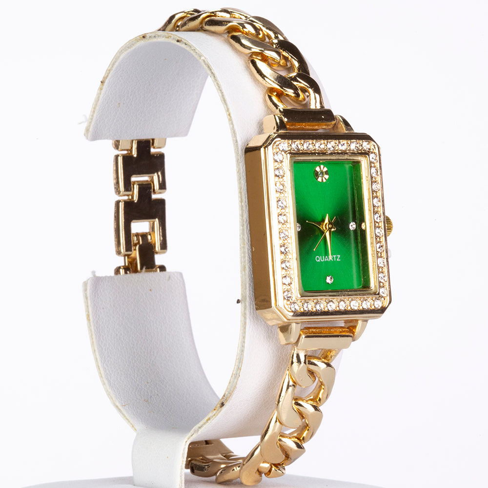 Uhr aus goldplattierter Legierung mit Smaragd