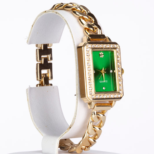 Uhr aus goldplattierter Legierung mit Smaragd