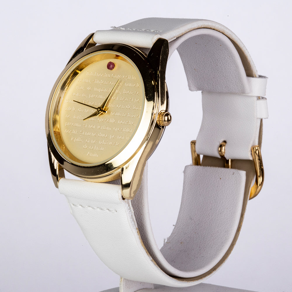 Uhr aus goldplattierter Legierung mit Rubin