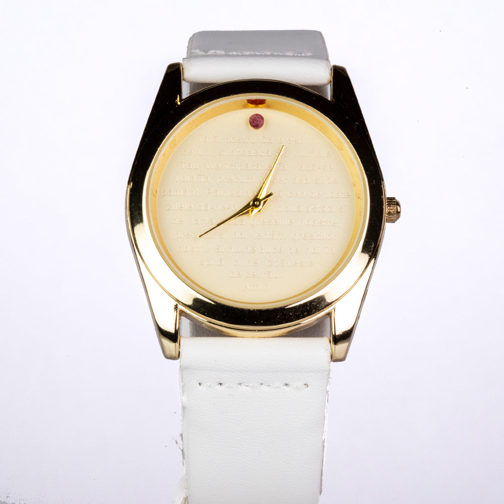 Uhr aus goldplattierter Legierung mit Rubin