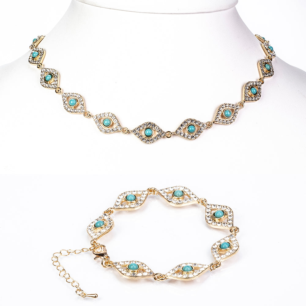 Schmuckgarnitur aus aus goldplattierter Legierung mit Türkis und weißem Emporia® Kristall 1 